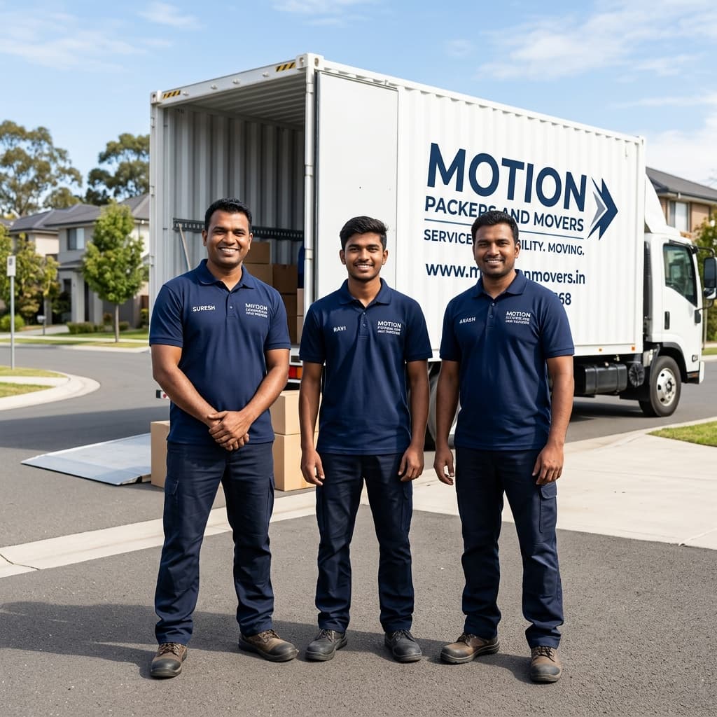 Best Packers and Movers in Ranchi – Our Own Trained Team Motion Packers and Movers Ranchi team in uniform ready for household shifting